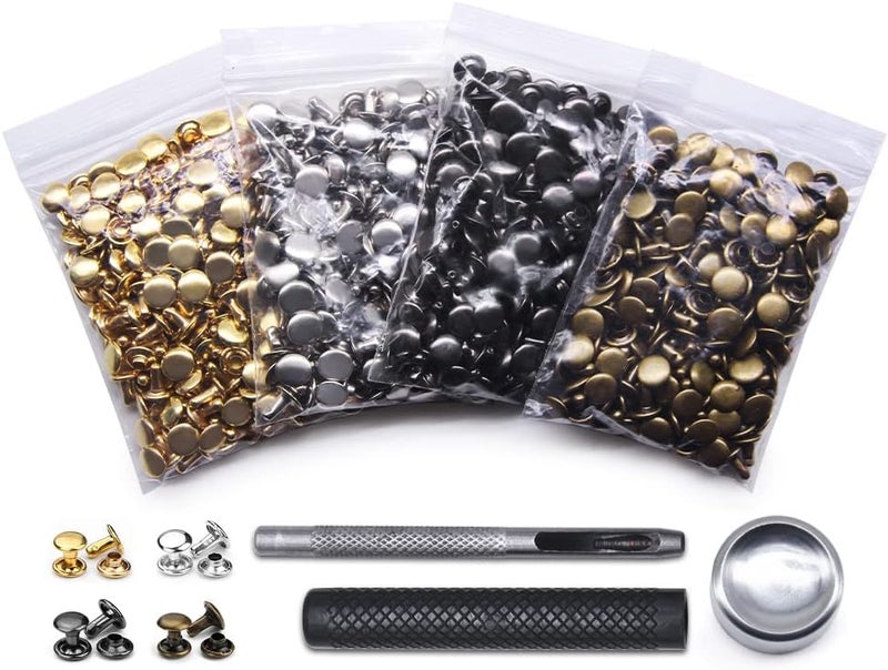 SEMINI 400 Sets Leather Rivets,Double Cap Rivet Tubular 4 Colors Metal Studs with Fixing Tools for DIY Leather Craft/Clothes/Shoes/Bags/Belts Repair Decoration (8x8mm) - Image 2
